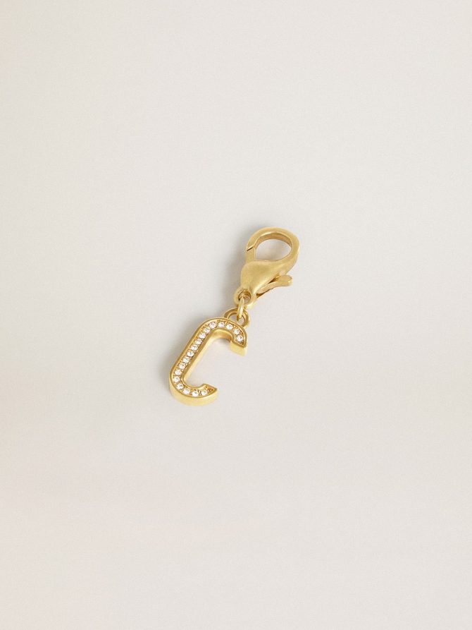 Letter C charm in gold-colored brass with crystals - Image 2