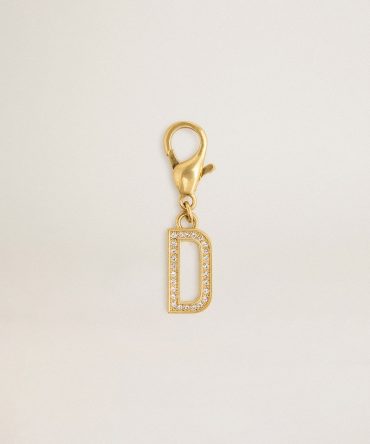 Letter D charm in gold-colored brass with crystals