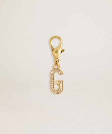 Letter G charm in gold-colored brass with crystals