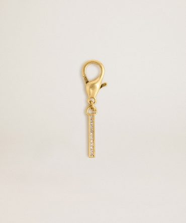 Letter I charm in gold-colored brass with crystals
