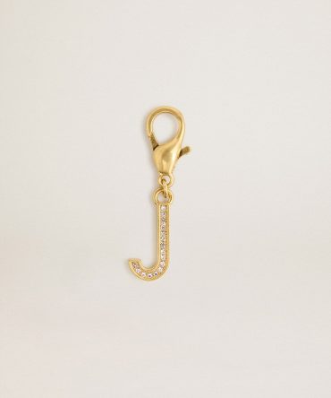 Letter J charm in gold-colored brass with crystals