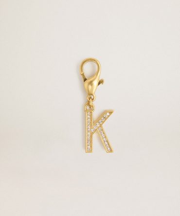 Letter K charm in gold-colored brass with crystals