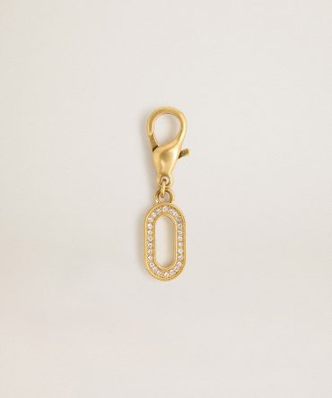 Letter O charm in gold-colored brass with crystals