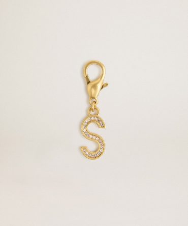 Letter S charm in gold-colored brass with crystals