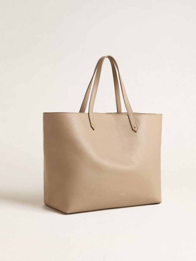 Dove-gray Pasadena Bag in smooth leather with gold logo - Image 2