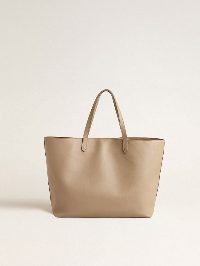 Dove-gray Pasadena Bag in smooth leather with gold logo - Image 4