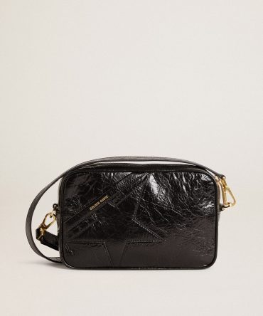 Star Bag in glossy black leather with tone-on-tone star