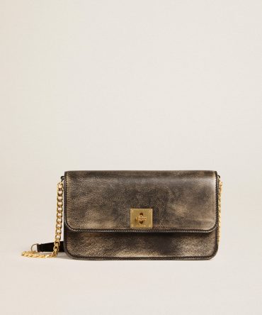 Gioia Bag in black vintage leather with gold details