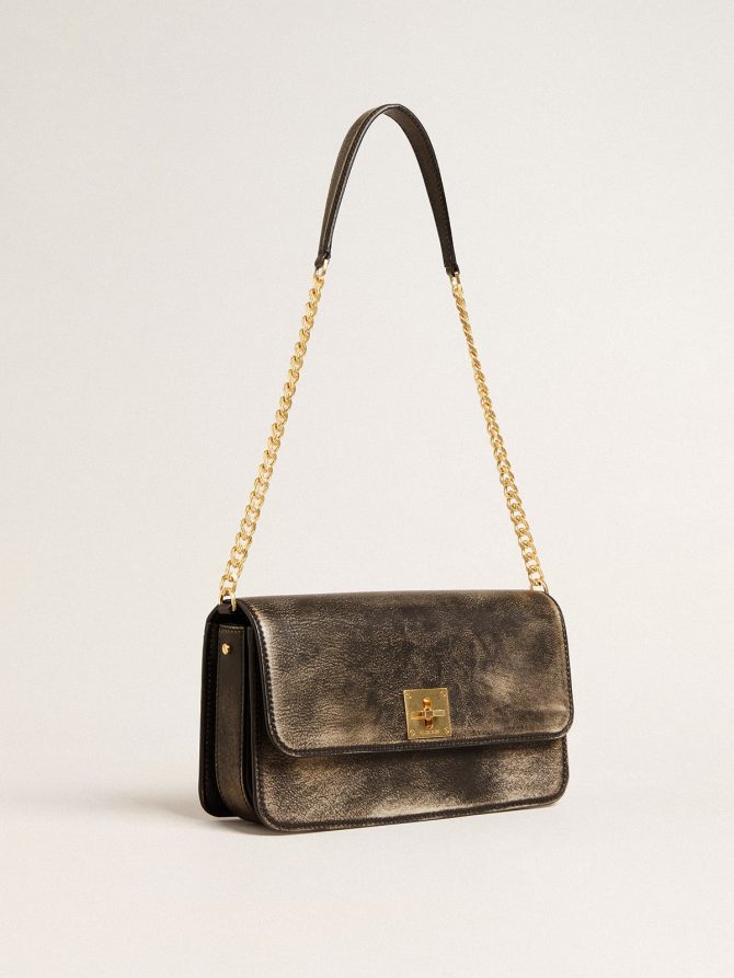 Gioia Bag in black vintage leather with gold details - Image 2
