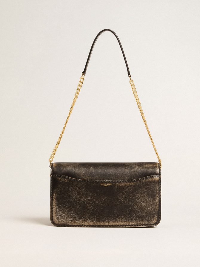 Gioia Bag in black vintage leather with gold details - Image 4
