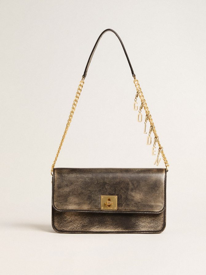Gioia Bag in black vintage leather with gold details - Image 5