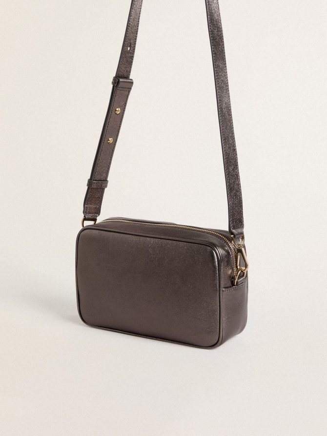Star Bag in gray metallic leather with Swarovski crystal star - Image 3