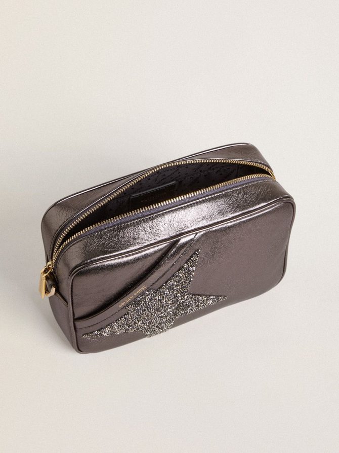 Star Bag in gray metallic leather with Swarovski crystal star - Image 4