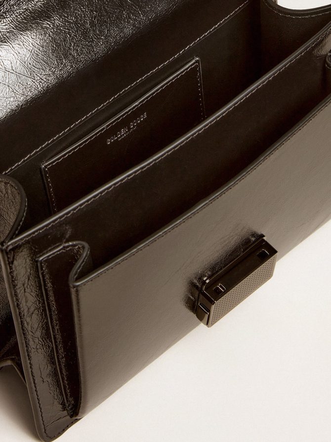 Venezia Bag in black metallic leather with black details - Image 4