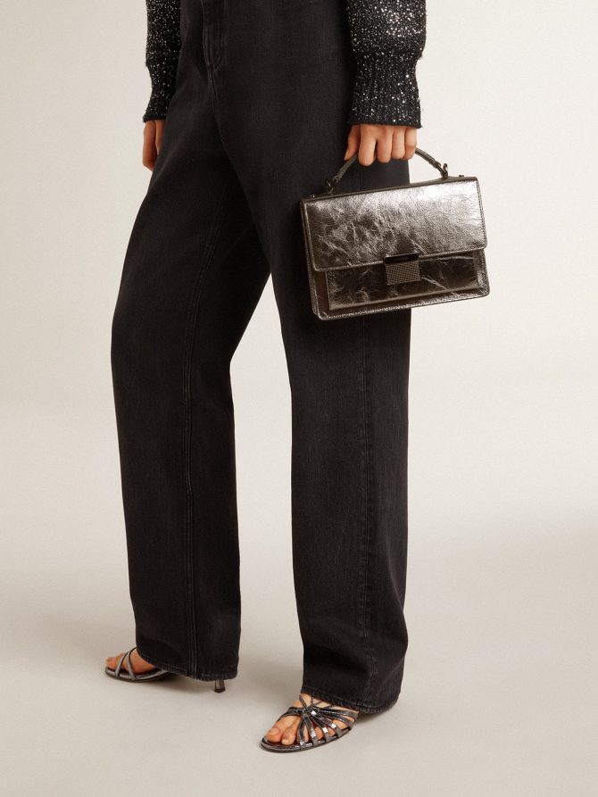 Venezia Bag in anthracite-gray metallic leather with black details - Image 3