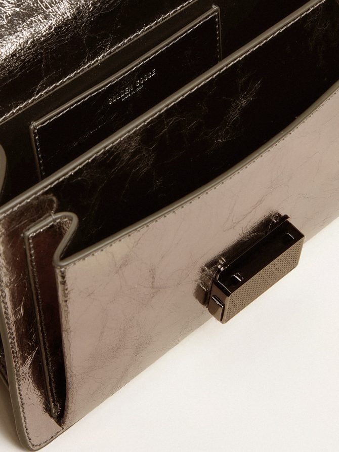 Venezia Bag in anthracite-gray metallic leather with black details - Image 5