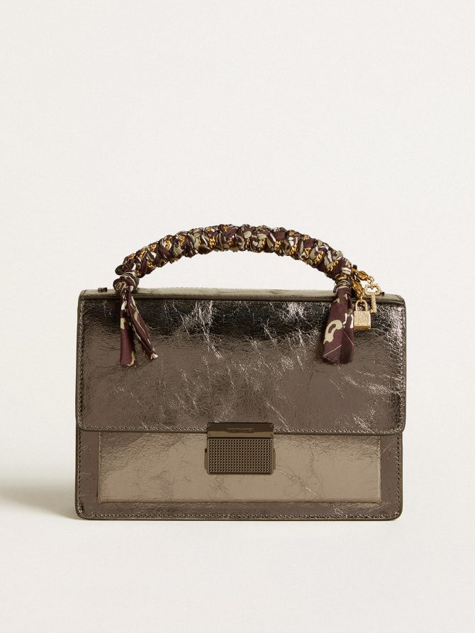 Venezia Bag in anthracite-gray metallic leather with black details - Image 6