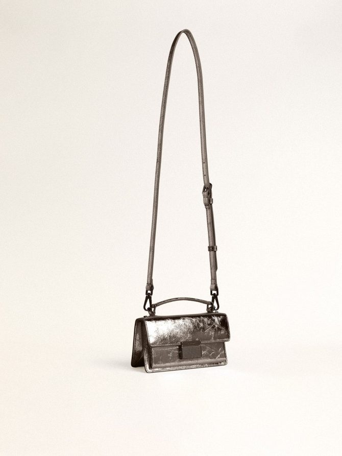 Small Venezia Bag in anthracite-gray metallic leather with black details - Image 2