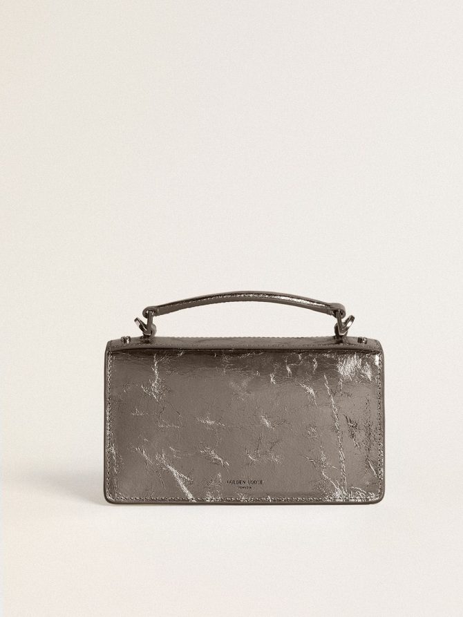 Small Venezia Bag in anthracite-gray metallic leather with black details - Image 3