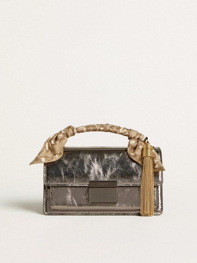 Small Venezia Bag in anthracite-gray metallic leather with black details - Image 5