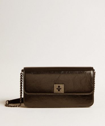 Gioia Bag in black glossy leather with metal details
