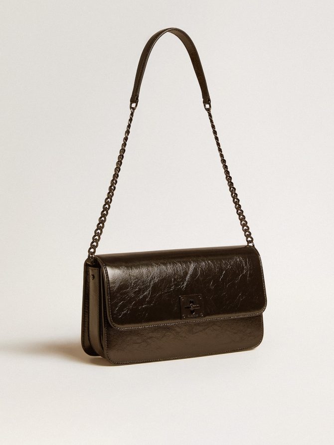 Gioia Bag in black glossy leather with metal details - Image 2