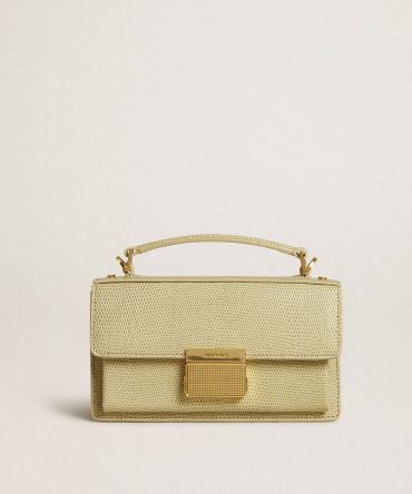 Small Venezia Bag in light green python-print leather with gold details