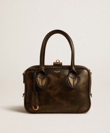 Vita Bag in black distressed leather with gold details