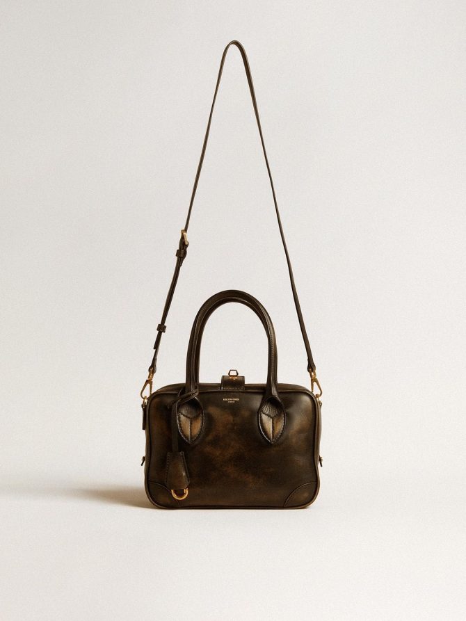 Vita Bag in black distressed leather with gold details - Image 2