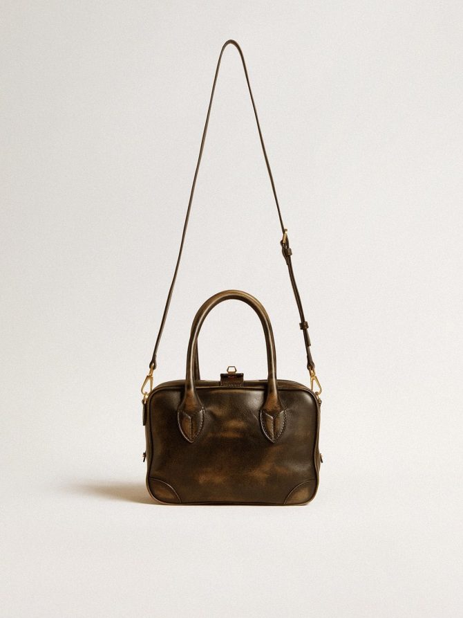 Vita Bag in black distressed leather with gold details - Image 5