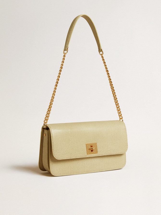 Gioia Bag in mineral-gray sheepskin leather with gold details - Image 2