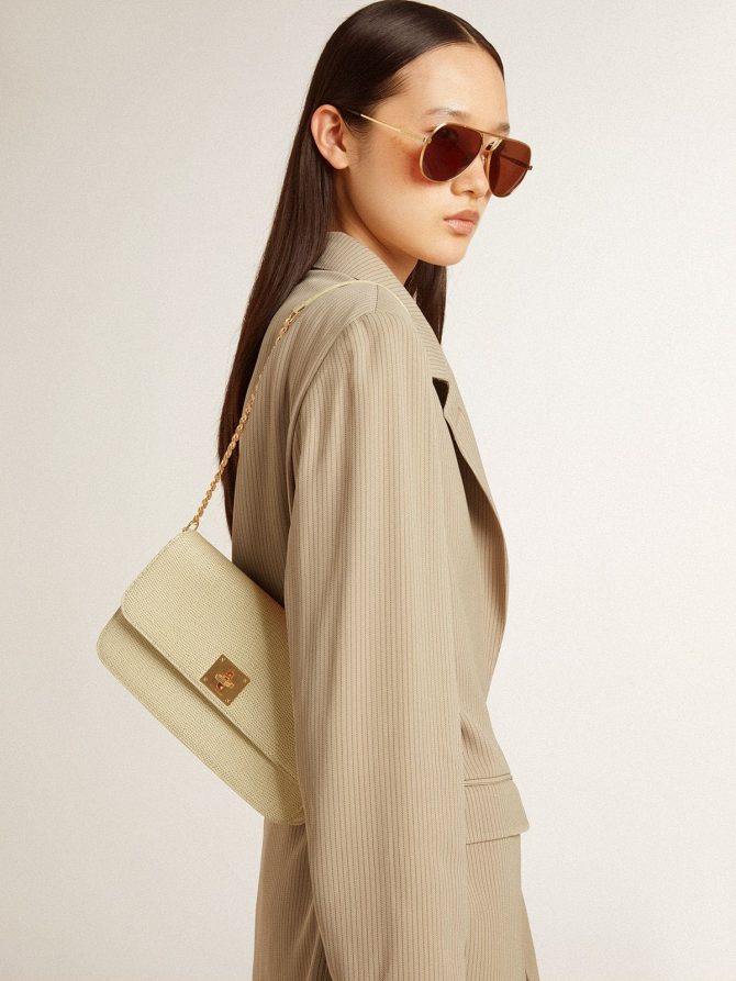 Gioia Bag in mineral-gray sheepskin leather with gold details - Image 3