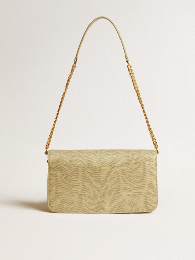 Gioia Bag in mineral-gray sheepskin leather with gold details - Image 4