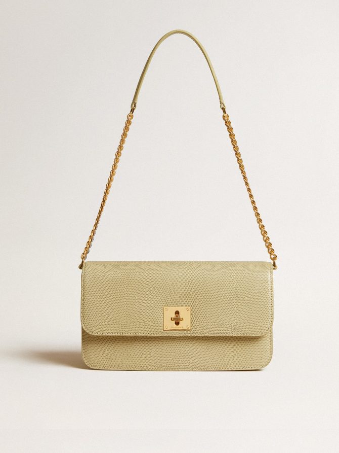 Gioia Bag in mineral-gray sheepskin leather with gold details - Image 5