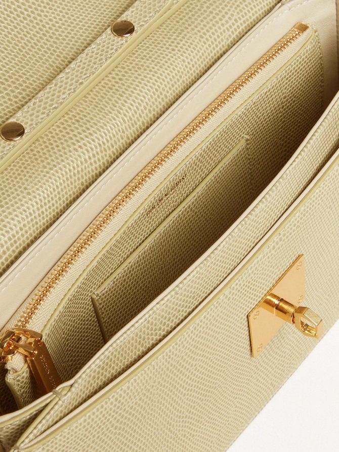 Gioia Bag in mineral-gray sheepskin leather with gold details - Image 6