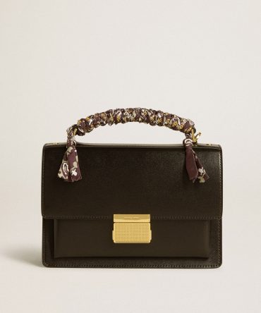 Venezia Bag in black boarded leather with multicolored scarf