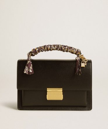 Venezia Bag in black boarded leather with scarf and double charm