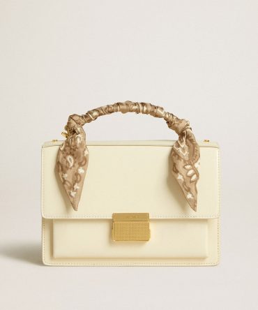 Venezia Bag in butter-colored boarded leather with silk scarf
