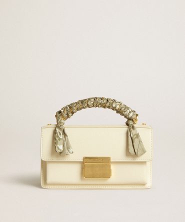 Small Venezia Bag in butter-colored boarded leather with braided scarf