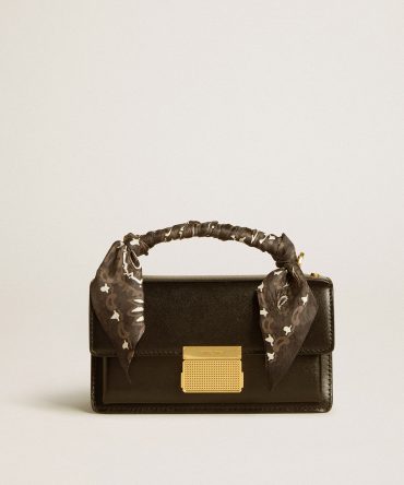 Small Venezia Bag in black boarded leather with silk scarf
