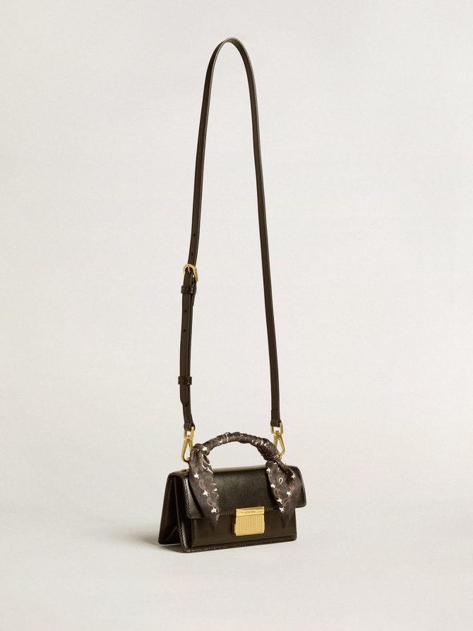 Small Venezia Bag in black boarded leather with silk scarf - Image 2