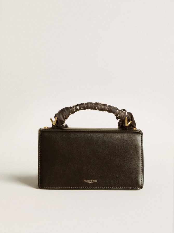Small Venezia Bag in black boarded leather with silk scarf - Image 3