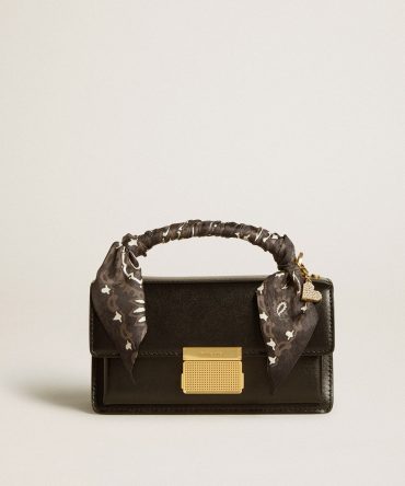 Small Venezia Bag in black boarded leather with silk scarf and charm