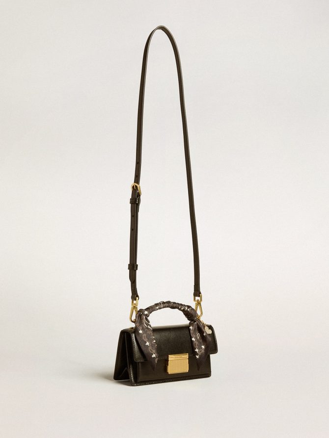 Small Venezia Bag in black boarded leather with silk scarf and charm - Image 2