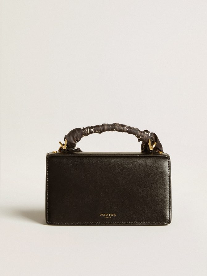 Small Venezia Bag in black boarded leather with silk scarf and charm - Image 3