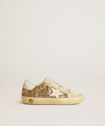 Super-Star Junior in gold glitter with white leather star and heel tab