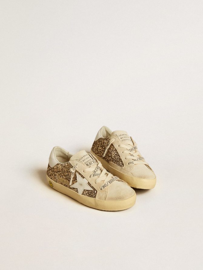Super-Star Junior in gold glitter with white leather star and heel tab - Image 2