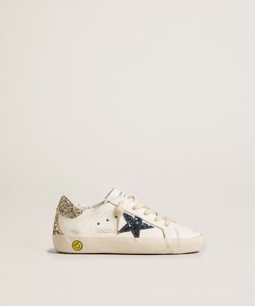 Junior Super-Star in leather with glitter star and heel tab
