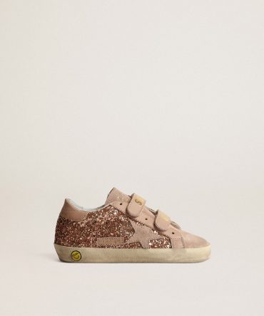Old School Junior in peach-pink glitter with pink suede star