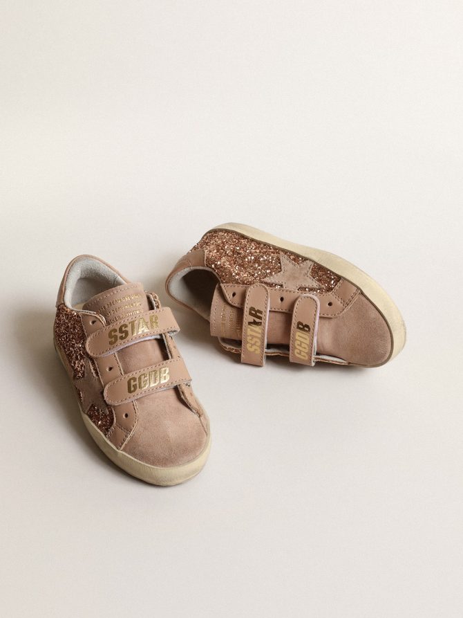 Old School Junior in peach-pink glitter with pink suede star - Image 2